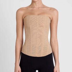 LEAU tan mesh corset top